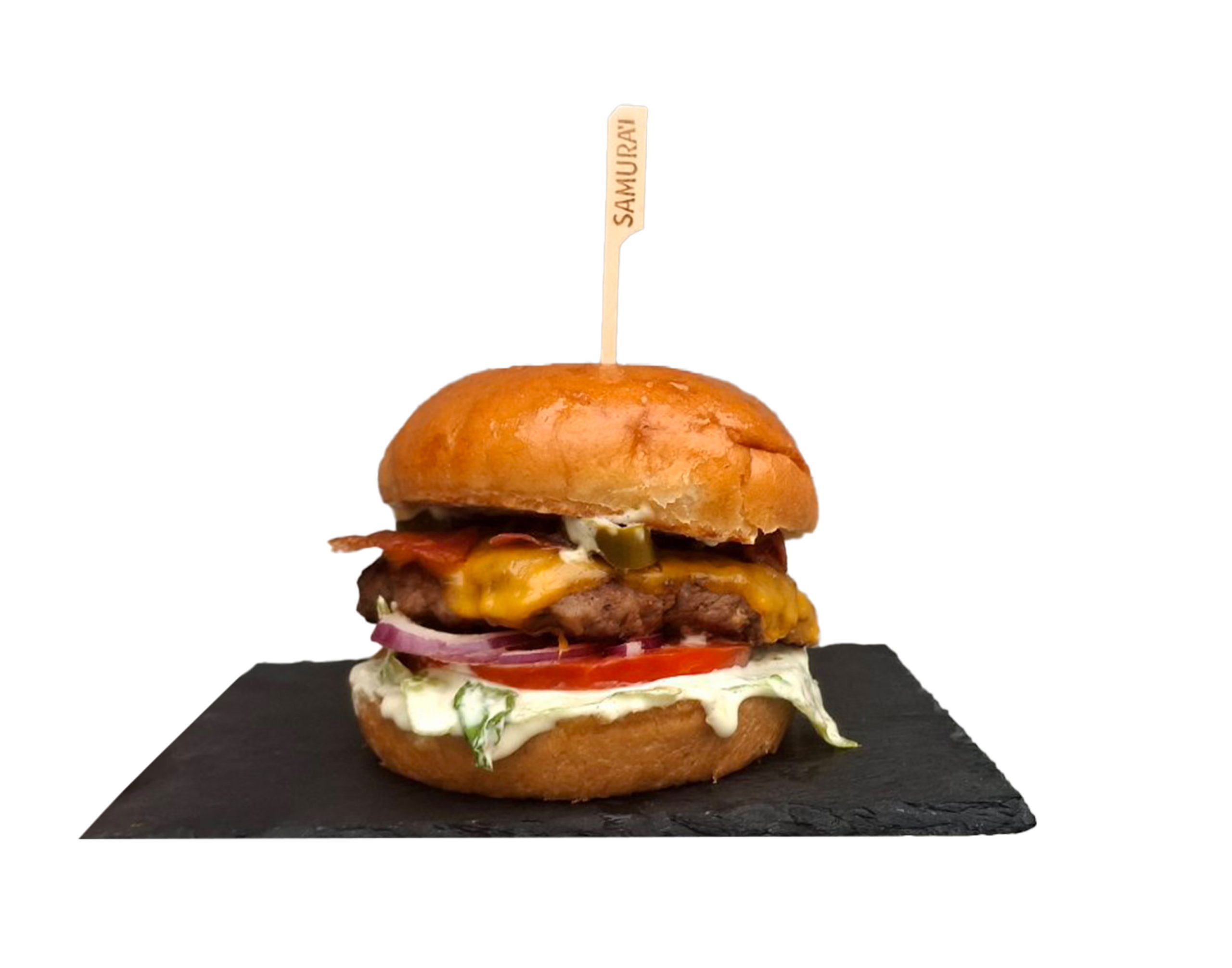 Sočni juneći burger Ljuta sova sa duplim čedarom, pančetom i ljutom notom halapenja